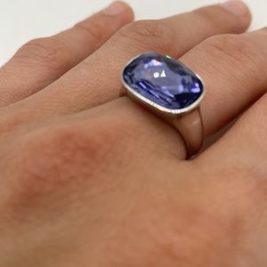 Purple Glass Costume Jewelry Ring, Sterling Silver Mounted